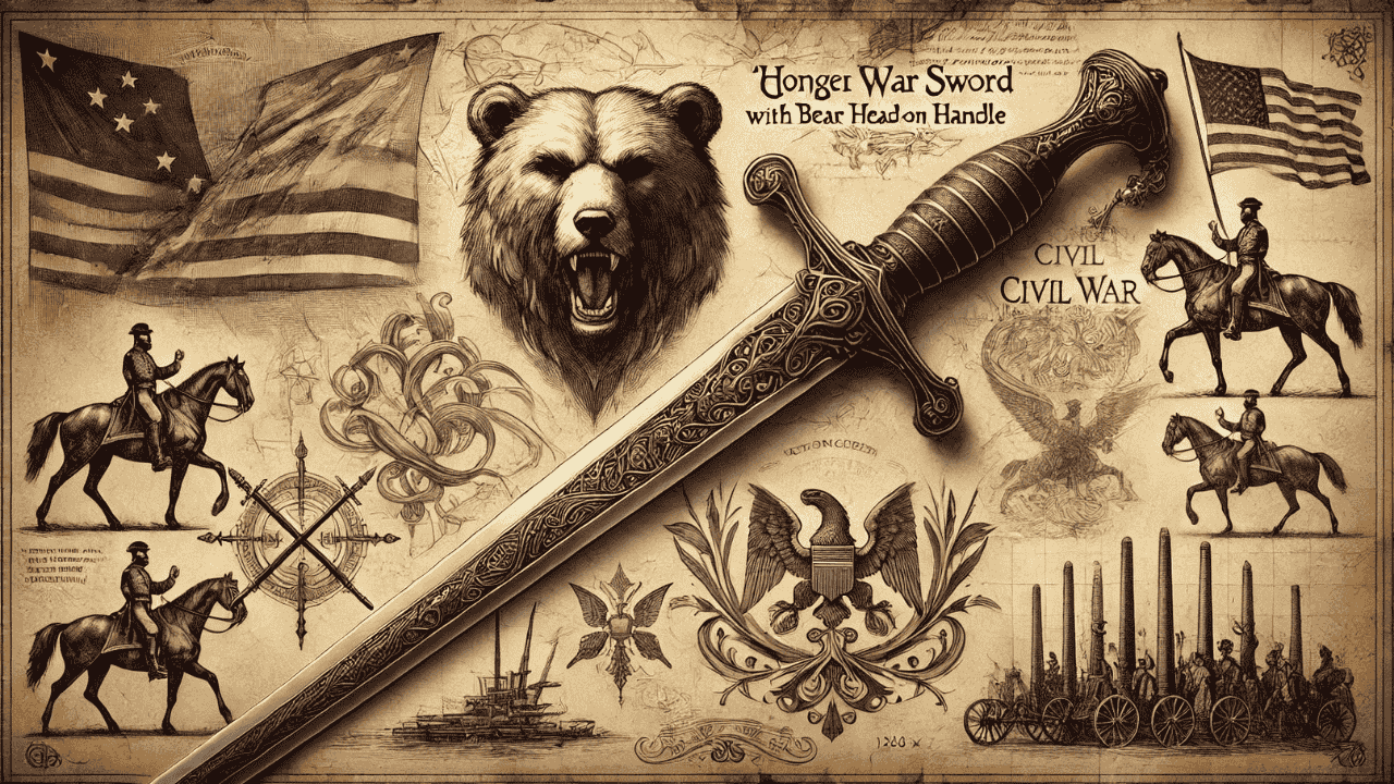 hongen civil war sword with bear headon handle